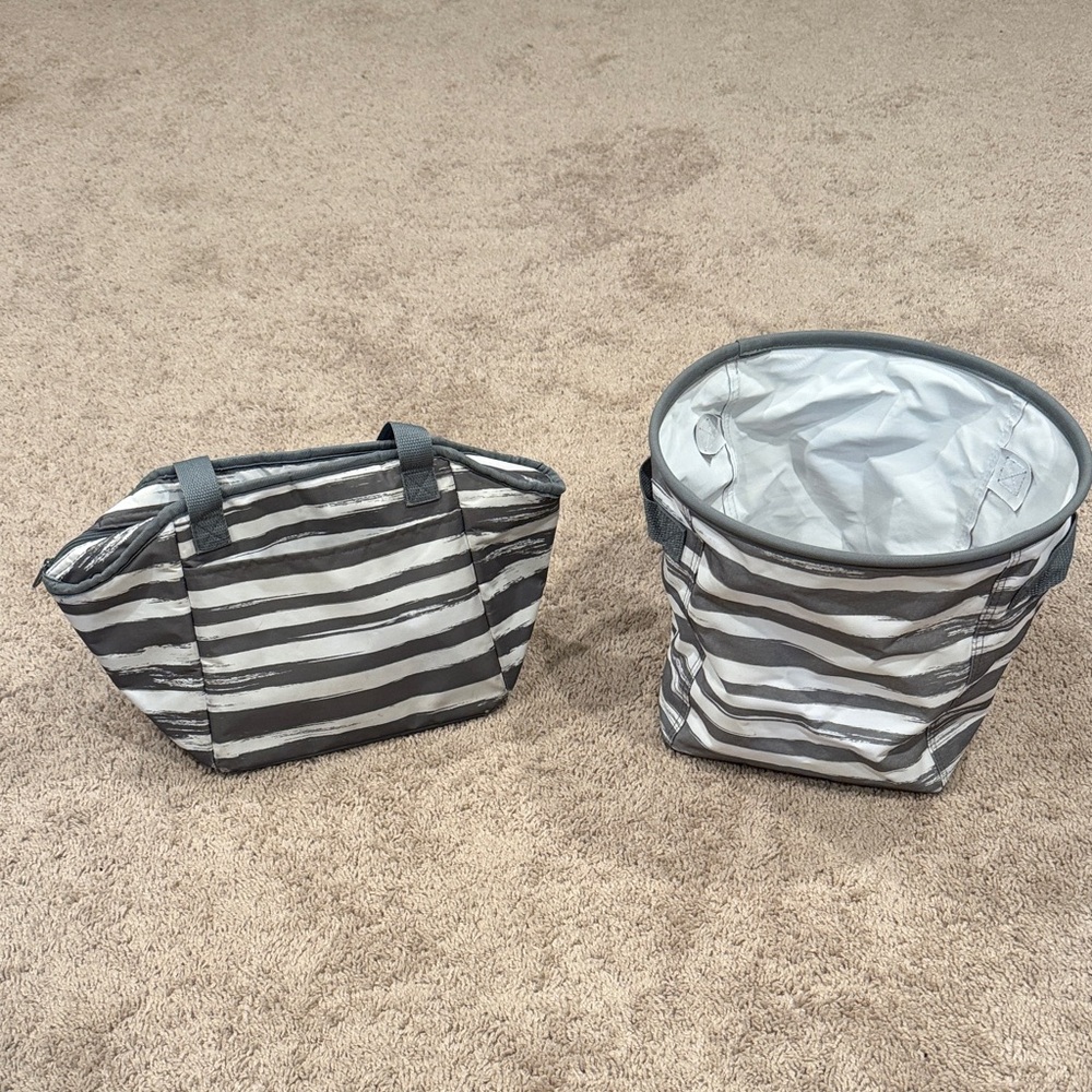 31 Striped Gray Bin and Lunch Bag